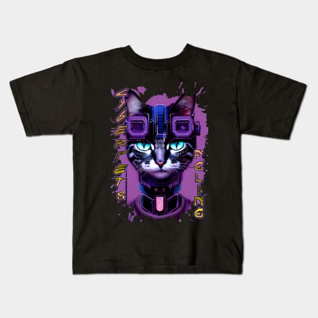 Cyberpets Feline,cat, feline, pet , cyberpunk Edgerunners inspired , anime, manga Kids T-Shirt by AISHOPPE